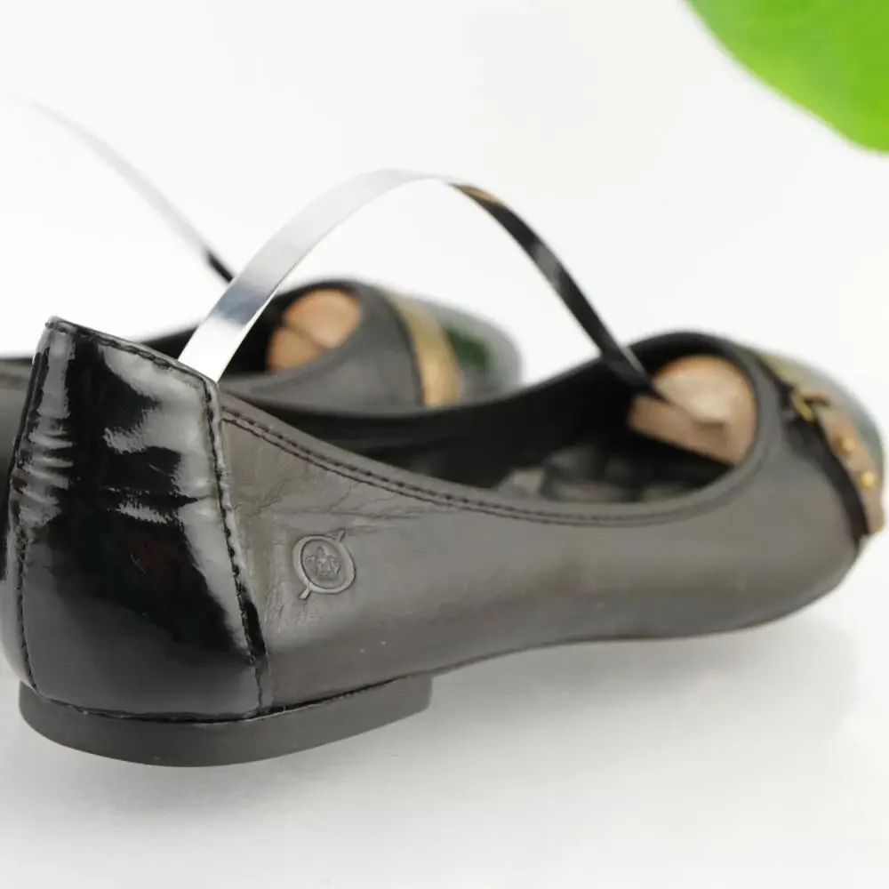 Born Womens Masia Ballet Flats Size 7 Black Leather Patent Cap Toe Slip On Shoes